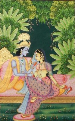 The Radha and Krishna Miniature Painting: Exploring Divine Love Through Vivid Colors and Exquisite Detailing!