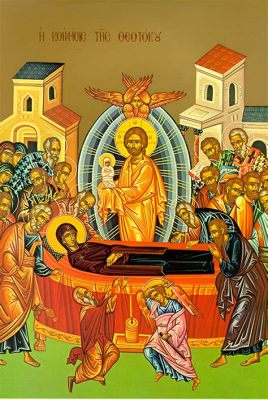 The Dormition of the Theotokos -  A Byzantine Masterpiece Embroidered in Gold and Enriched with Sacred Symbolism!