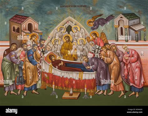 The Dormition of the Theotokos:  A Radiant Icon Filled with Sacred Symbolism and Mystical Depth!