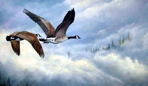 The Dream of Geese Flying Towards the Clouds - A Stunning Landscape Painting Exploring Themes of Transience and Aspiration!