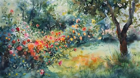  The Rose Garden A Stunning Watercolor Depiction Of Nature And Architectural Finesse